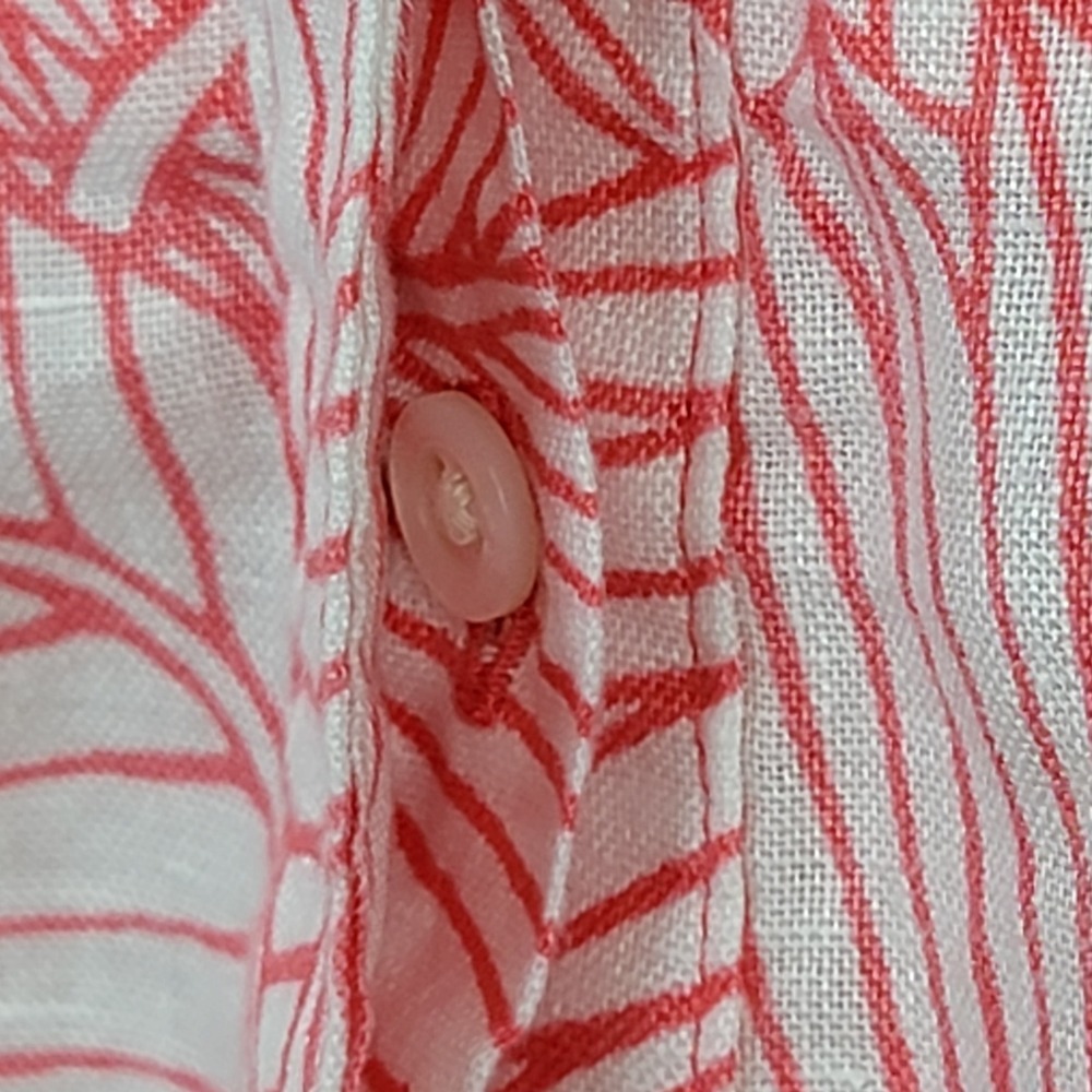 Tommy Bahama Womens M Coral Pink Tropical Leaf 100% Linen Button Up Shirt - Picture 5 of 13